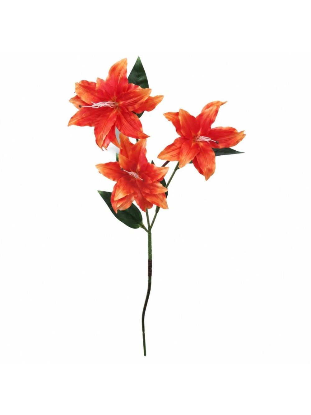 Bright Orange Artificial Lily Stem 33 Inch 3 Bloom Faux Lily Flower Fall Summer